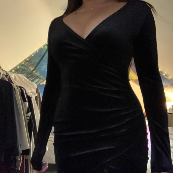 Nasty Gal Velour Body Con Dress with Slit - Picture 2 of 4